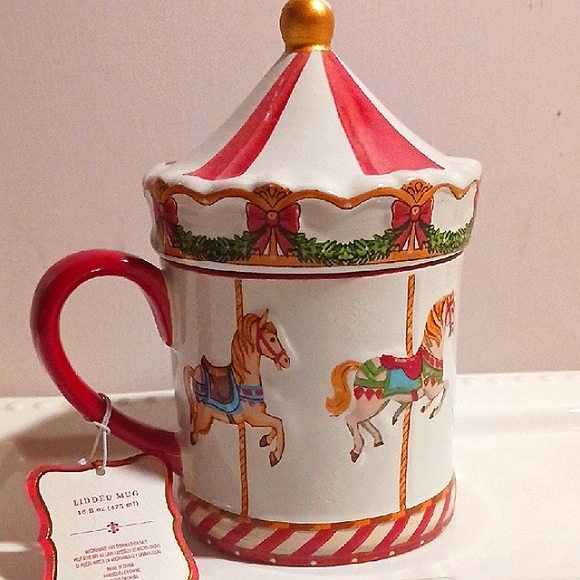 Gorgeous! Carosel Horses Design Mug With Matching Lid 🎠👑🎠🎠👑🎠🎠 - Picture 4 of 8